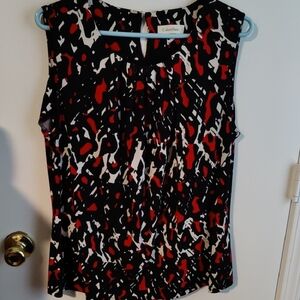 Calvin Klein Red and Black Pleated Blouse